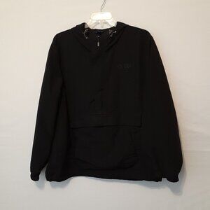 Lands' END Black Nylon Hooded Windbreaker Pullover w Zipper; Size XL Men